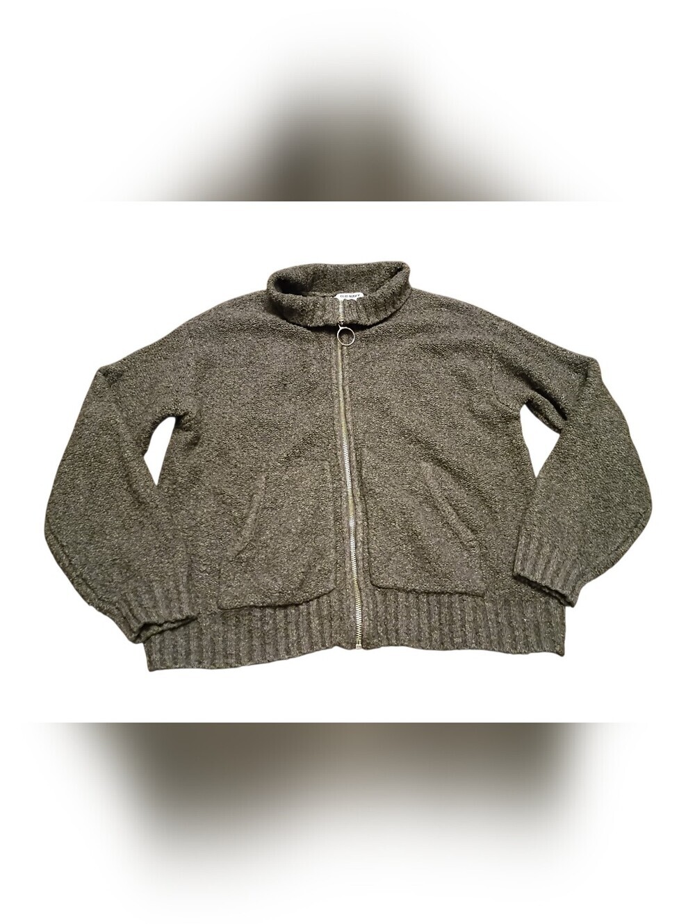 Old Navy Women's Medium Bouclé Zip Front Sweater Jacket Gray Cozy Knit Cardigan